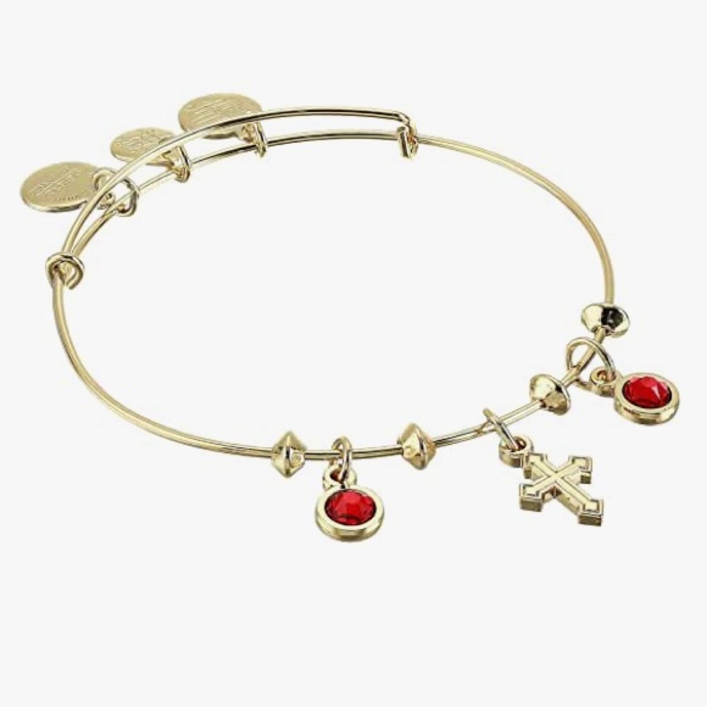 ALEX and ANI cross and crystal multi charm bangle bracelet shiny gold